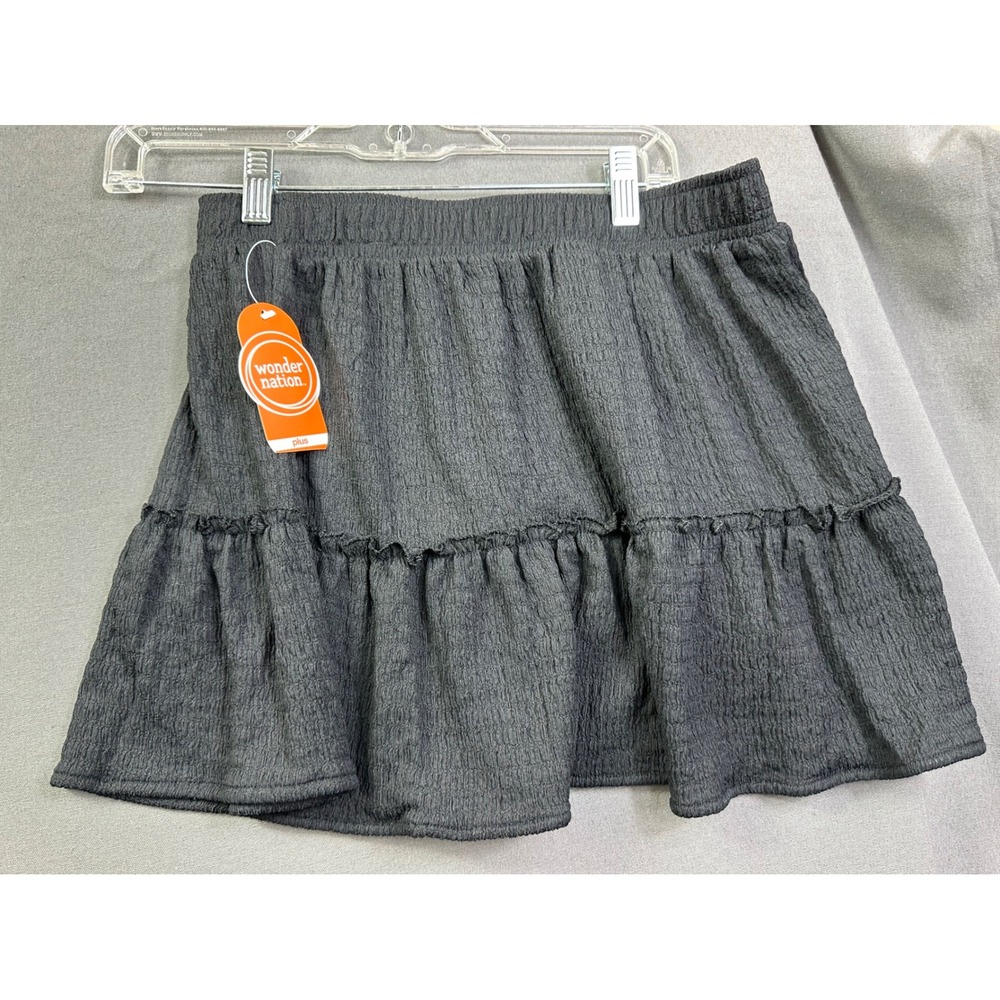 Wonder Nation Girls Plus Knit Skirt Black Soot Tiered Ruffle Size L 10-12 Plus